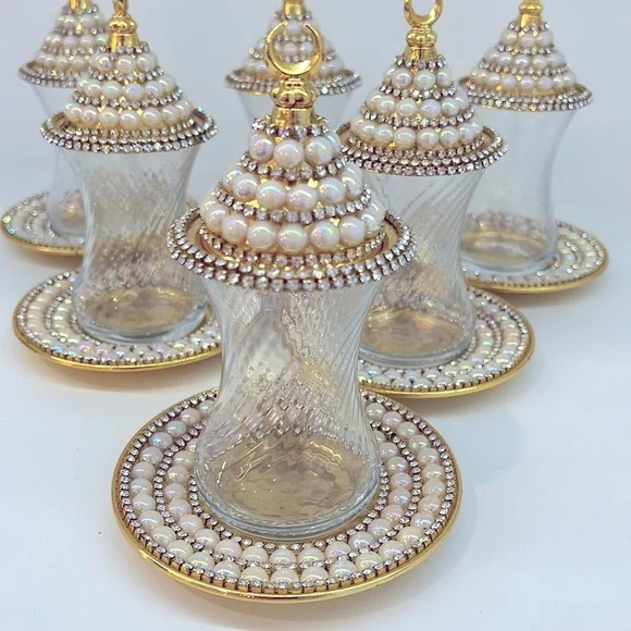 NEW HANDMADE TURKISH TEA SET WITH PEARLS - Picture 3 of 17